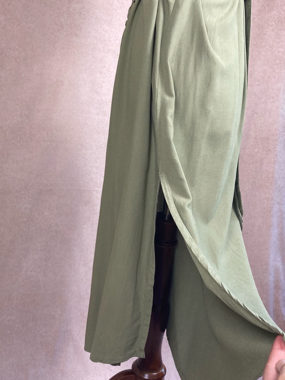 April Cornell Sage Green Button-Front Midi Safari Dress - Picture 3 of 7